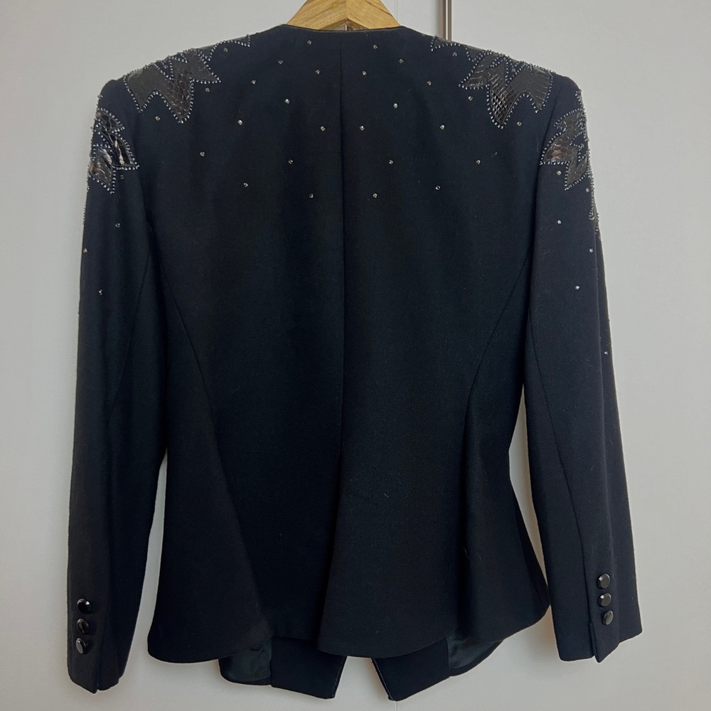 Vinatge Nolan Miller Chic Suit Wool Embllished  With Rhinestone Snake skin Beads - Picture 6 of 11